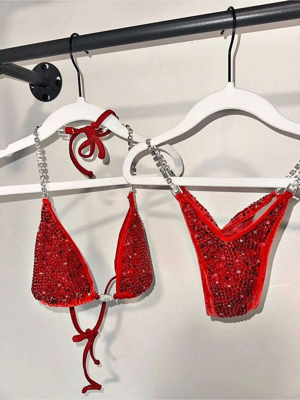Toxic Angelz Bikinis- Velvet -Red Rhinestone Bikini -NPC Bikini